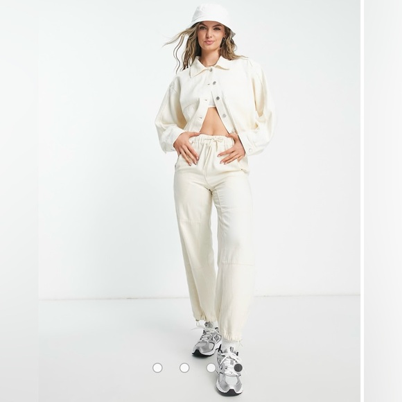 ASOS/Weekday Frayed Edge Cream Cropped Jean Jacket - Picture 1 of 13